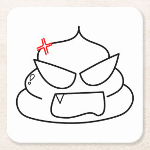 Posavasos Cuadrado De Papel Poop enojado - Brootsch the PooPoo