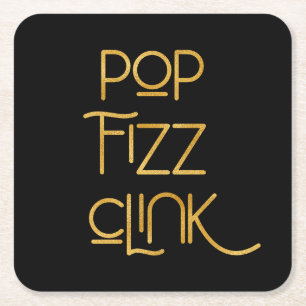 Posavasos Cuadrado De Papel Pop Fizz Clink Tipografía Elegante