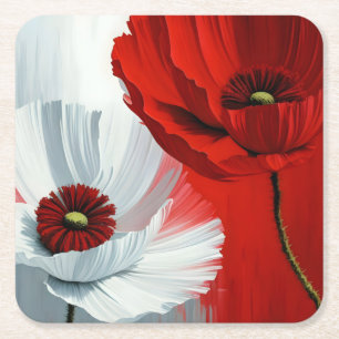 Posavasos Cuadrado De Papel Popas rojas y blancas