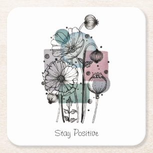 Posavasos Cuadrado De Papel Poppies Doodle En Tinta Y Acuarela