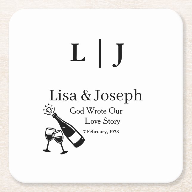 Posavasos Cuadrado De Papel Popping Champagne &Toasting Glasses Party Wedding  (Anverso)