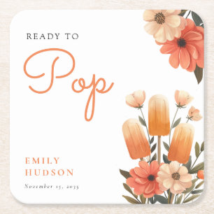 Posavasos Cuadrado De Papel Popsicle Ready to Pop Baby Shower