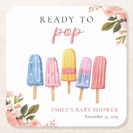 Posavasos Cuadrado De Papel Popsicle Ready to Pop Baby Shower