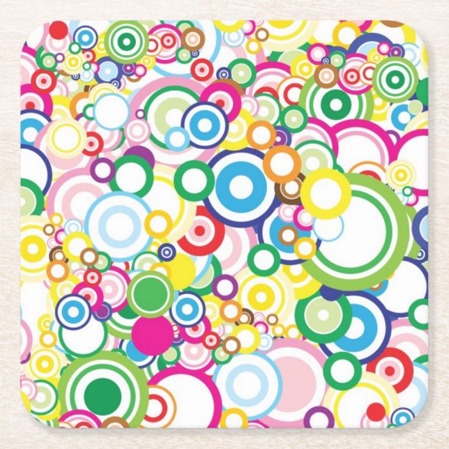 Posavasos Cuadrado De Papel Porción de círculos vivos (Anverso)