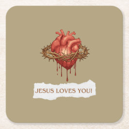 Posavasos Cuadrado De Papel Porta Copos frase motivational "Jesus Ama Você"