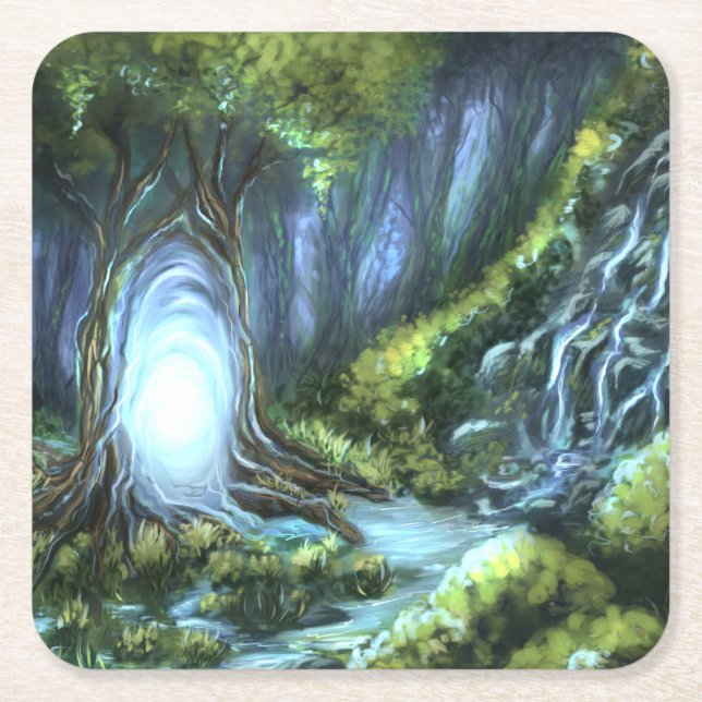 Posavasos Cuadrado De Papel Portal de magia (Anverso)