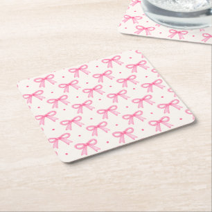 Posavasos Cuadrado De Papel Portalavasos para fiesta con lazos de cinta rosa y