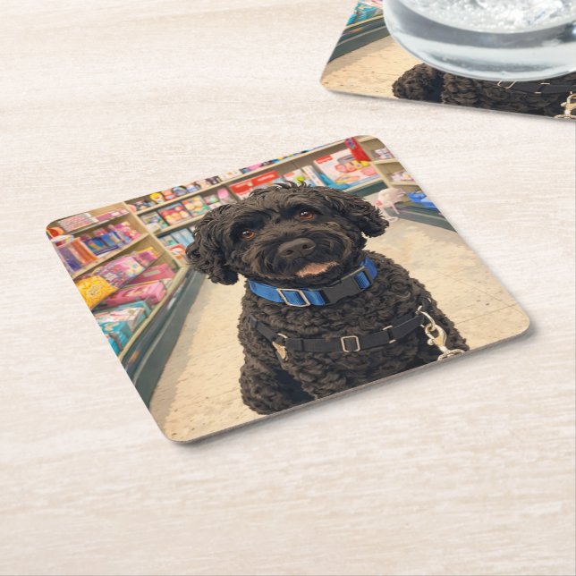 Posavasos Cuadrado De Papel Portuguese Water Dogs Anime Anemi Paper Coasters (En perspectiva)