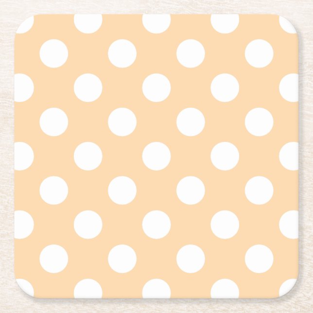 Posavasos Cuadrado De Papel Pos de polka blanca en beige (Anverso)