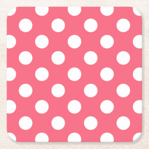 Posavasos Cuadrado De Papel Pos de polka blanca sobre el coral