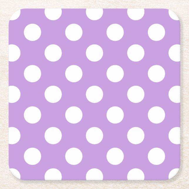 Posavasos Cuadrado De Papel Pos de polka blanca sobre lila (Anverso)