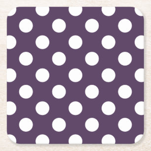 Posavasos Cuadrado De Papel Pos de polka blanco sobre púrpura de ciruela
