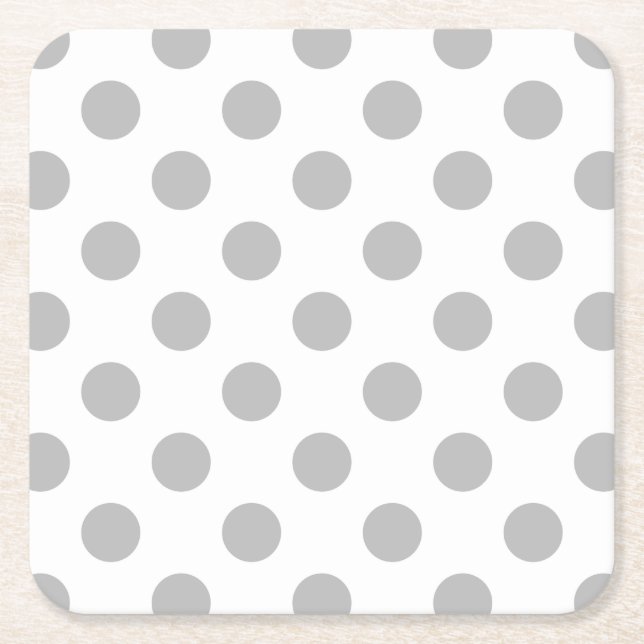Posavasos Cuadrado De Papel Pos de polka gris sobre blanco (Anverso)