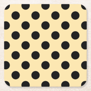 Posavasos Cuadrado De Papel Pos de polka negra en amarillo pálido