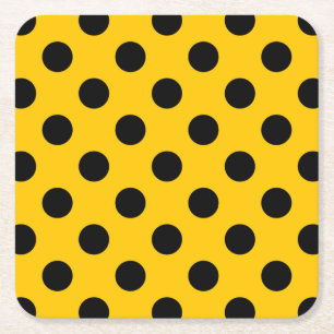 Posavasos Cuadrado De Papel Pos de polka negro sobre amarillo