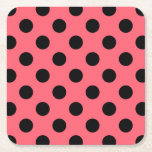 Posavasos Cuadrado De Papel Pos de polka negro sobre el coral<br><div class="desc">Pos de polka negro sobre el coral</div>
