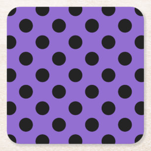 Posavasos Cuadrado De Papel Pos de polka negro sobre lavanda