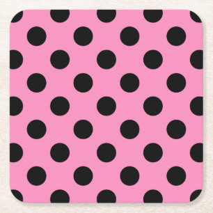 Posavasos Cuadrado De Papel Pos de polka negro sobre rosa