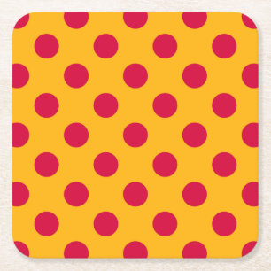 Posavasos Cuadrado De Papel Pos rojos de polka sobre amarillo