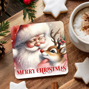 Posavasos Cuadrado De Papel Posavasos clásicos de Navidad Santa Claus Rudolph
