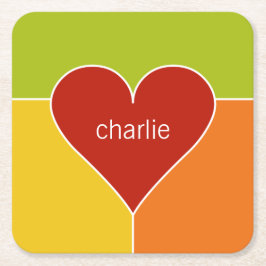 Posavasos Cuadrado De Papel Posavasos con monograma personalizado de corazones