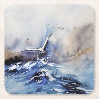Posavasos Cuadrado De Papel Posavasos de arte en acuarela de tormenta oceánica
