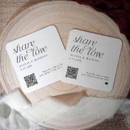Posavasos Cuadrado De Papel Posavasos de boda con código QR Comparte el amor