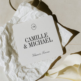 Posavasos Cuadrado De Papel Posavasos de boda minimalista con monograma