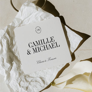 Posavasos Cuadrado De Papel Posavasos de boda minimalista con monograma