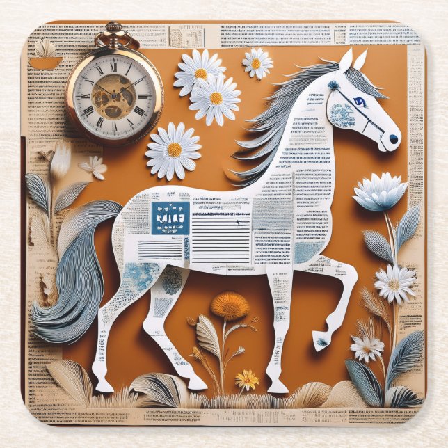 Posavasos Cuadrado De Papel posavasos de caballo de papel (Anverso)