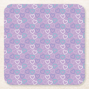 Posavasos Cuadrado De Papel Posavasos de corazones pastel rosa y azul