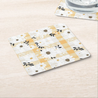 Posavasos Cuadrado De Papel Posavasos de Cuadro Amarillo Alegre y Pequeñas Flo