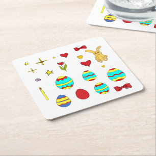 Posavasos Cuadrado De Papel Posavasos de dibujos animados Minimalista Lindo Fe