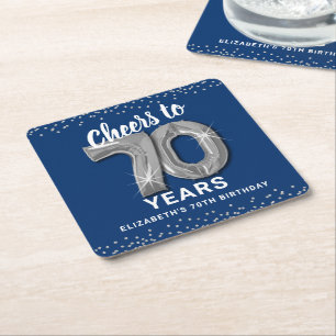 Posavasos Cuadrado De Papel Posavasos de foto de cumpleaños número 70 de plata