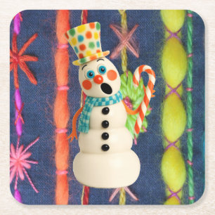 Posavasos Cuadrado De Papel Posavasos de muñeco de nieve con bufanda de cerámi