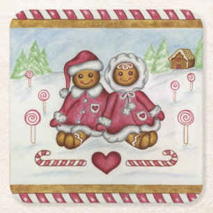 Posavasos Cuadrado De Papel Posavasos de Niño y Niña de Pan de Jengibre