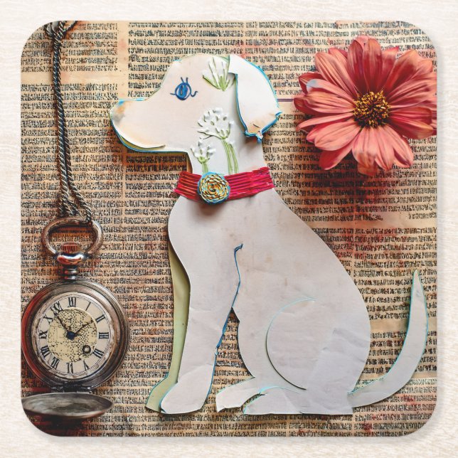 Posavasos Cuadrado De Papel Posavasos de Perro de Papel (Anverso)