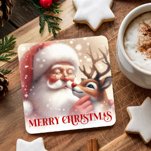 Posavasos Cuadrado De Papel Posavasos divertidos de Santa Claus y Rudolph con
