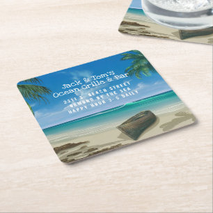 Posavasos Cuadrado De Papel Posavasos Empresarial Vista al Océano de Playa Des