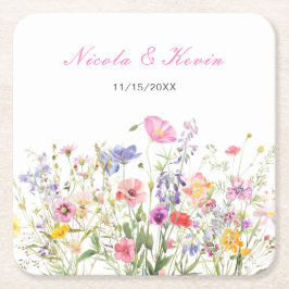 Posavasos Cuadrado De Papel Posavasos Floral de Primavera Wildflower