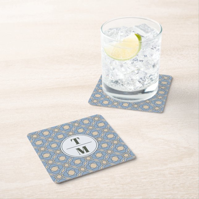 Posavasos Cuadrado De Papel Posavasos Modernos de Boda Art Déco en Azul Polvor (In situ)