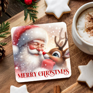 Posavasos Cuadrado De Papel Posavasos Navideños Lindos de Santa Rudolph para N