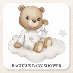 Posavasos Cuadrado De Papel Posavasos para Baby Shower de Osito de Peluche en 