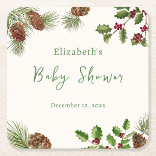 Posavasos Cuadrado De Papel Posavasos para baby shower de vegetación invernal