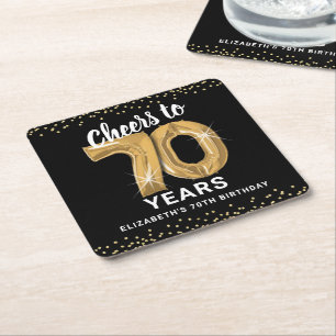 Posavasos Cuadrado De Papel Posavasos para fiesta de cumpleaños 70 de oro negr