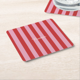 Posavasos Cuadrado De Papel Posavasos personalizado de rayas rosadas y rojas p