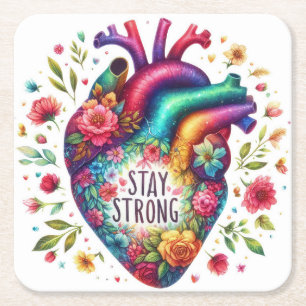 Posavasos Cuadrado De Papel Positividad colorida con corazón