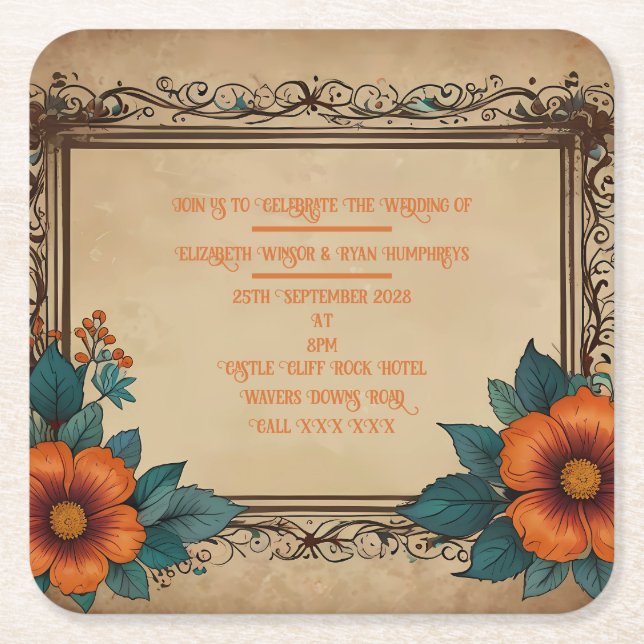 Posavasos Cuadrado De Papel Postal de invitación (Anverso)