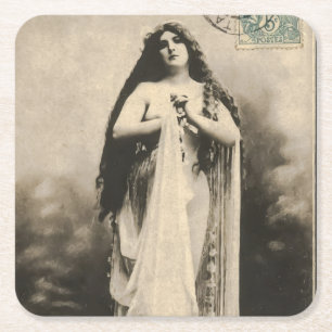 Posavasos Cuadrado De Papel Postcarta de diosa etérea vintage