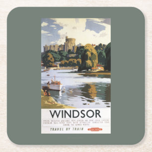 Posavasos Cuadrado De Papel Poster británico de Thames del castillo de Windso